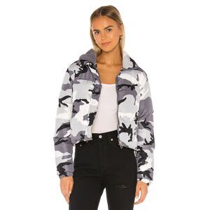 SUPERDOWN Heidi Gray White Camo Camouflage Puffer Jacket Size Small S